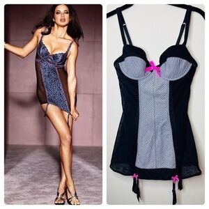 Victoria’s Secret Sexy Little Thing Y2K Costume Teddy Black & White Stripped